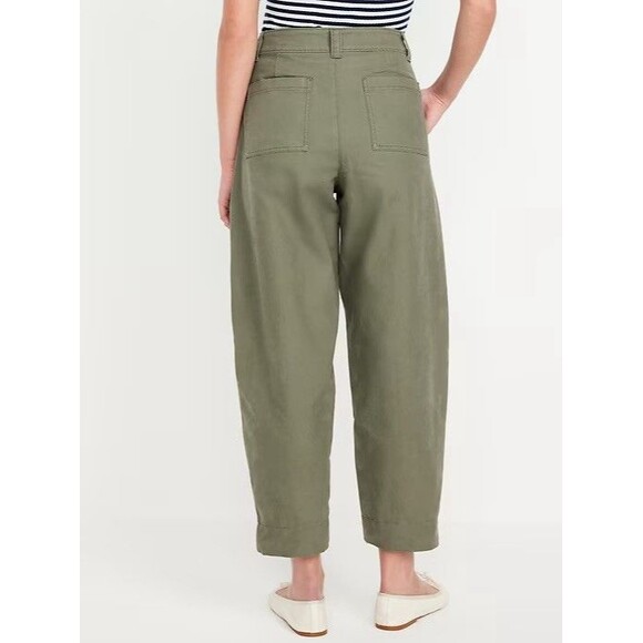 Old Navy High Waisted Barrel Leg Ankle Pants Canvas Size 4 Petite Stone Wall - Picture 5 of 13